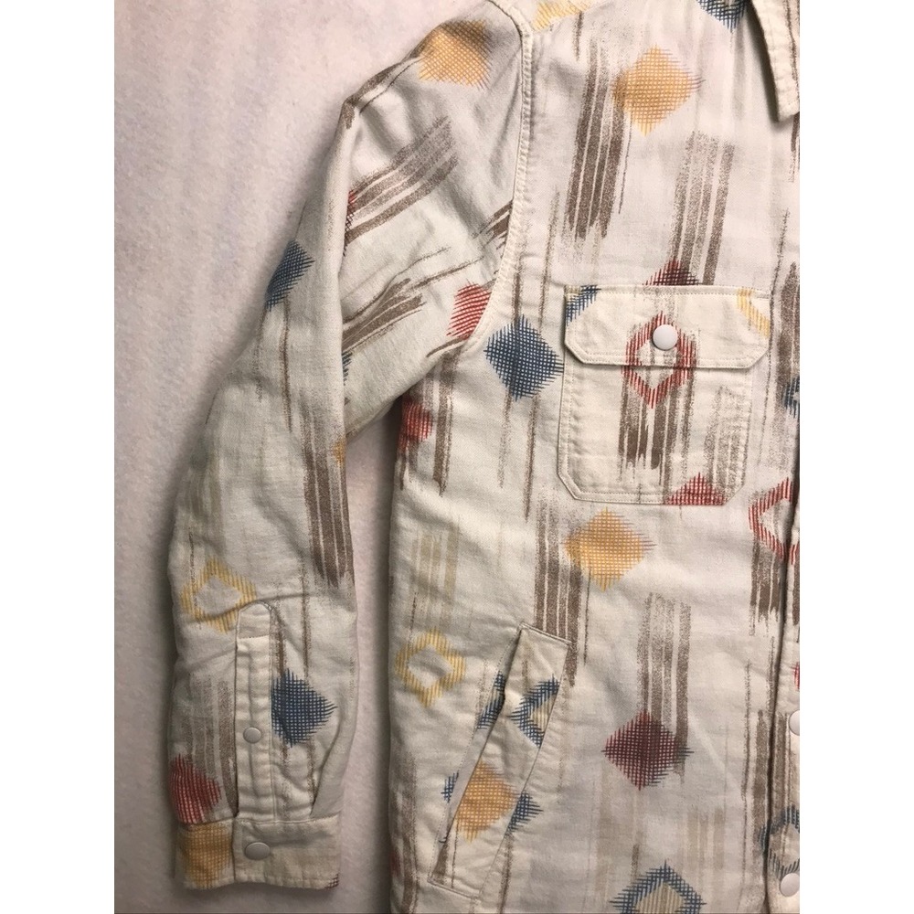 Sun + Stone Mens Quilted Lined‎ Shirt Jacket Medium White Tribal Geometric - Picture 4 of 10